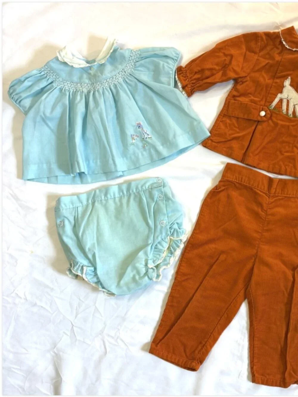 Vintage 2T Girls Baby Clothes 70s Corduroy Outfits  Winter & Summer Embroidered